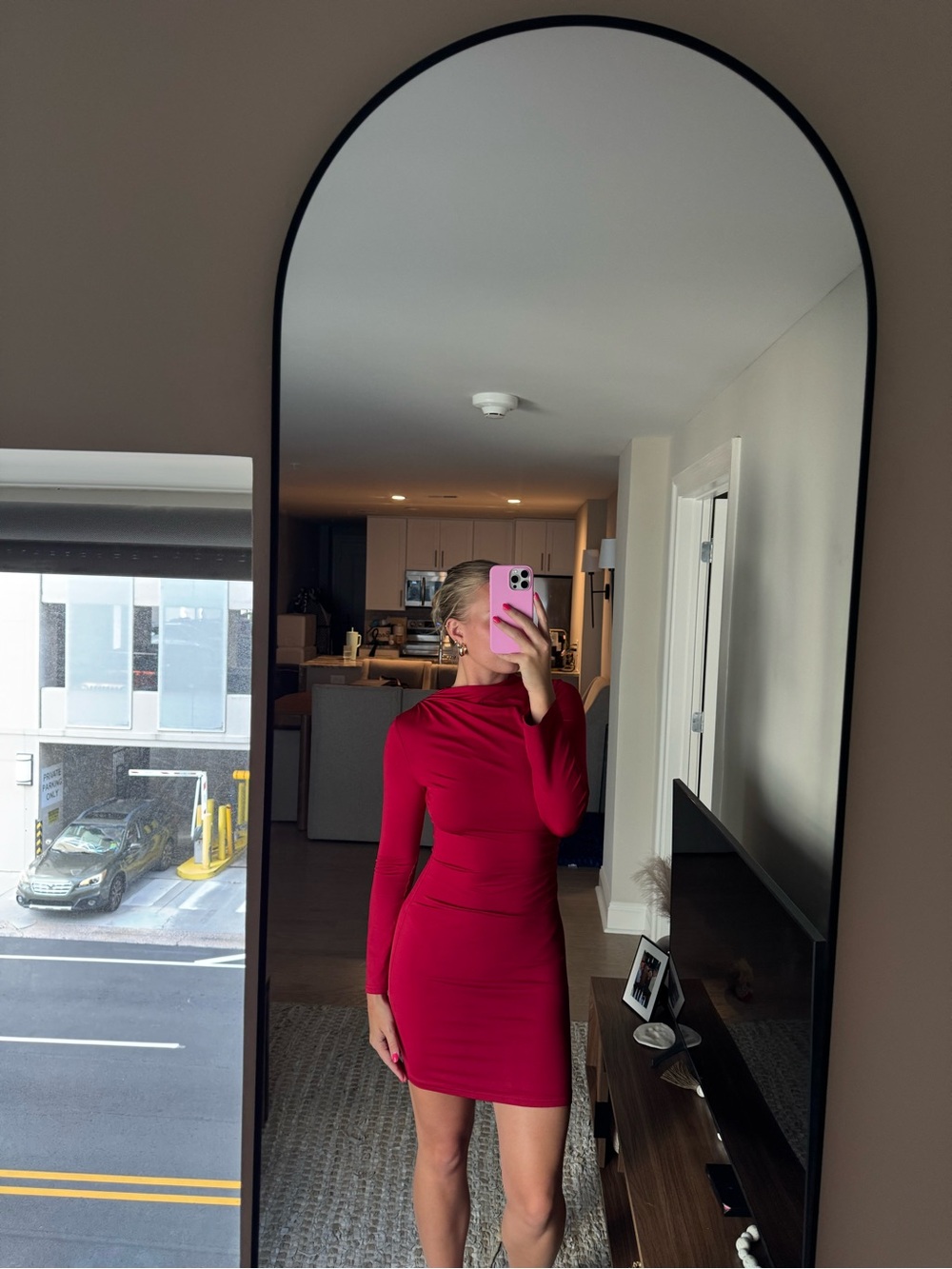 Amazon Red Long-Sleeve Bodycon Mini Dress